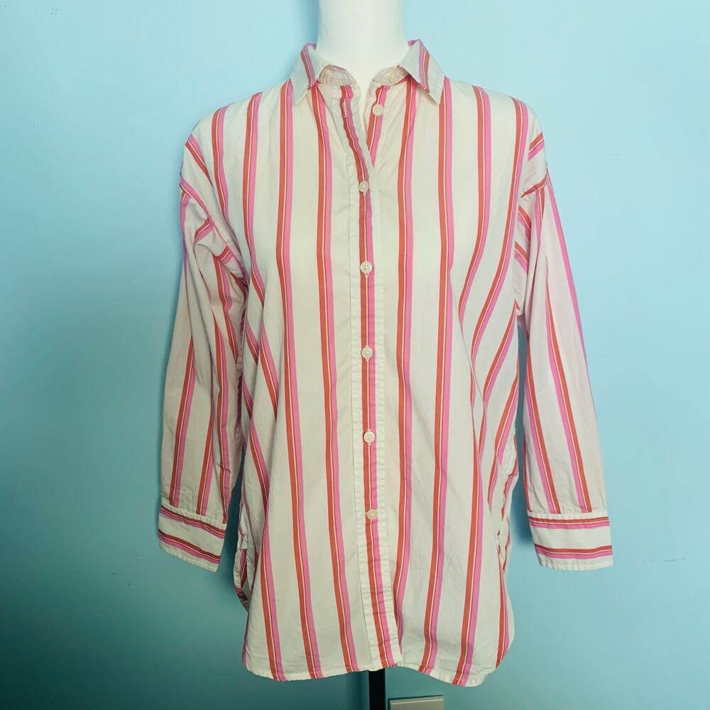 J. Crew Relaxed-fit Washed Cotton Poplin Shirt in Pink Stripe Size 2 - Picture 2 of 9